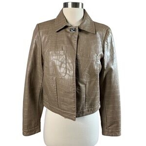 Chico’s Faux Leather Alligator Print Jacket Neutral Color Excellent Condition